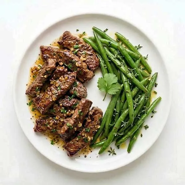 Garlic Herb Beef Strips with Thyme-Sautéed Green Beans